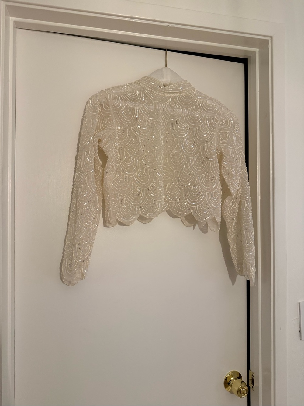 Ivory Beaded Scallop Cropped Jacket